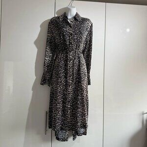 AllSaints Anya Feline Leopard Print Shirt Dress Size S